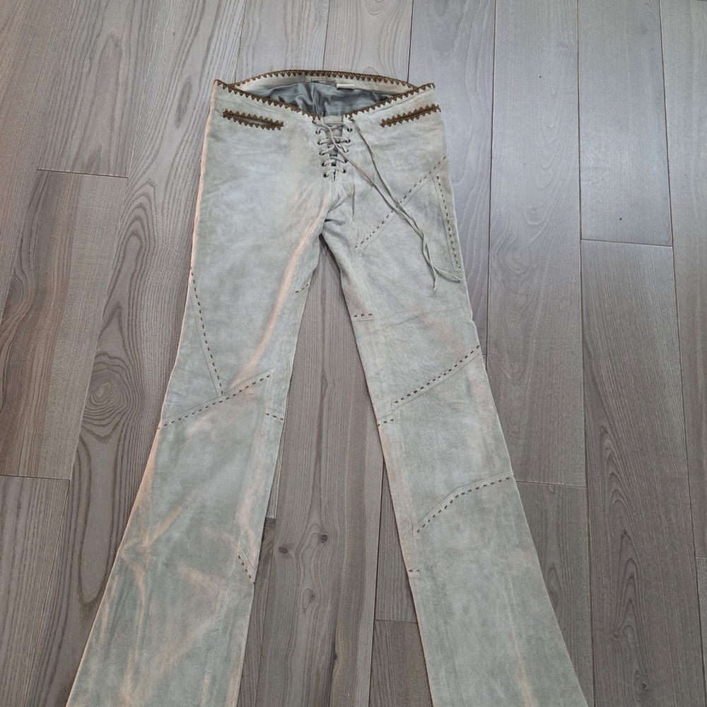 Stylish 100% genuine leather suede Low Rise Lace-Up Women's Pants, Bell Style.